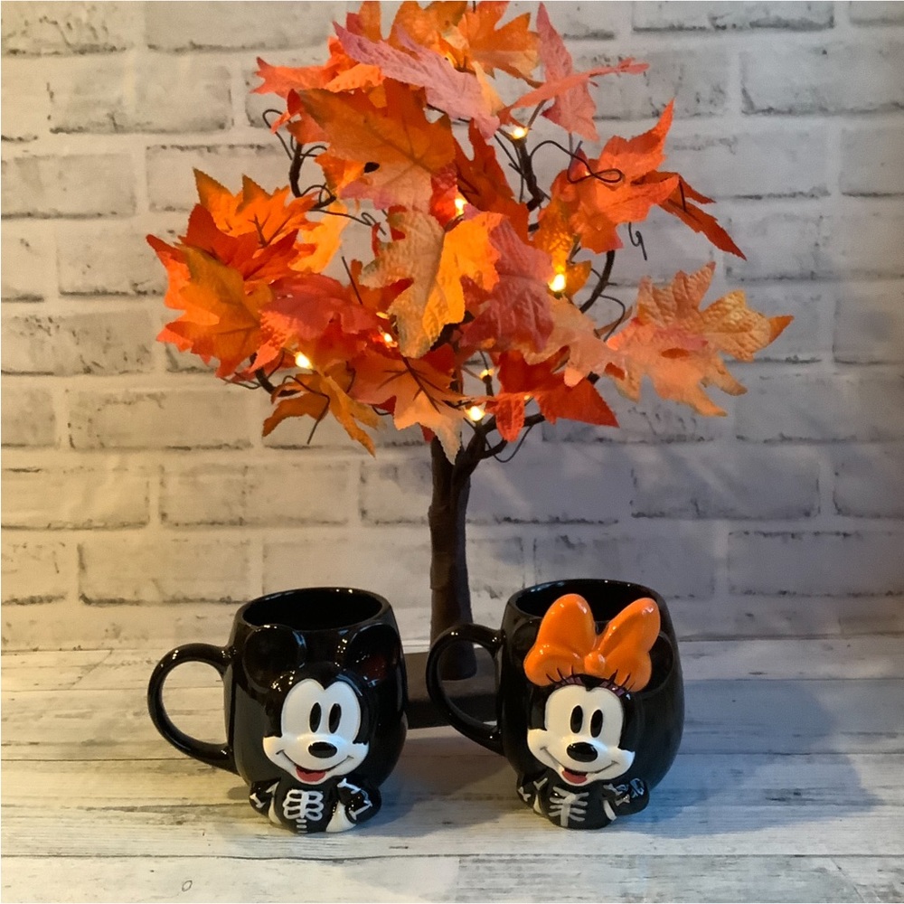 Disney Set of 2 Halloween Mickey and Minnie Skeleton Mugs